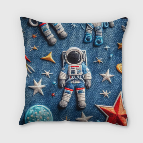 Подушка 3D Космонавт - вышивка по джинсе нейросеть - фото 2