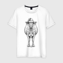 Мужская футболка хлопок Новогодняя корова анфас