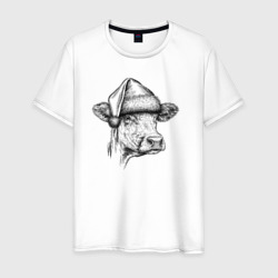 Новогодняя Буренка – Мужская футболка хлопок с принтом купить со скидкой в -20%