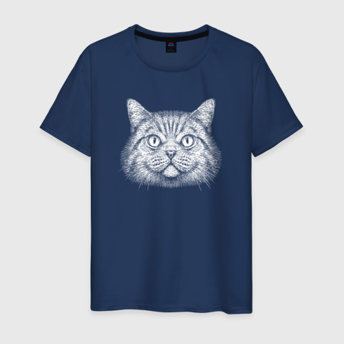 Мужская футболка из хлопка с принтом Глазастый кот, вид спереди №1