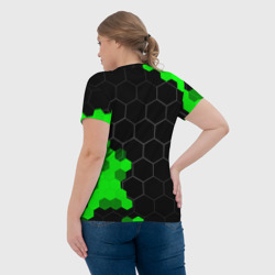 Футболка с принтом Daewoo green sport hexagon для женщины, вид на модели сзади №3. Цвет основы: белый