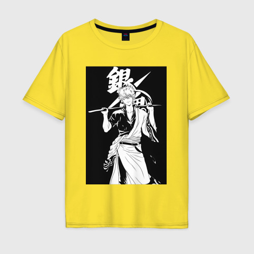 Мужская футболка хлопок Oversize Гинтама Самурай, цвет желтый