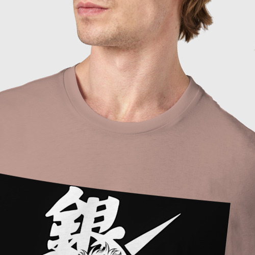 Мужская футболка хлопок Гинтама Самурай, цвет пыльно-розовый - фото 6
