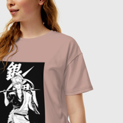 Женская футболка хлопок Oversize Гинтама Самурай - фото 2