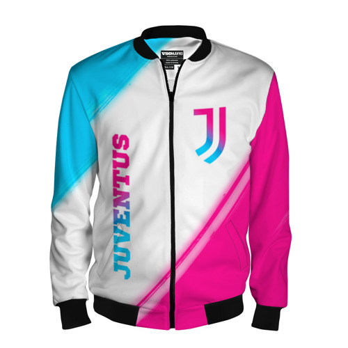 Мужской бомбер 3D Juventus neon gradient style вертикально, цвет черный