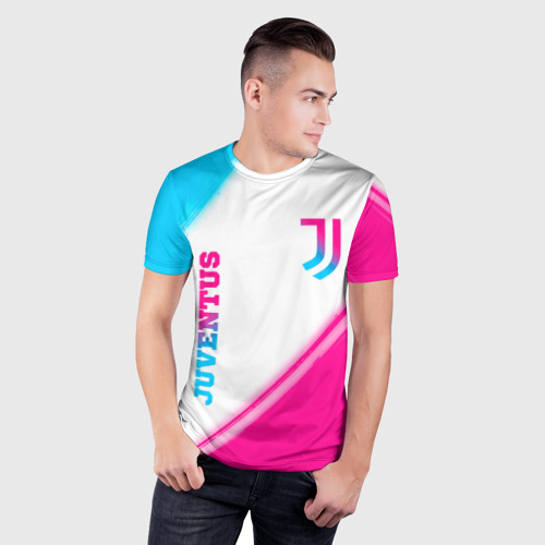 Мужская футболка 3D Slim Juventus neon gradient style вертикально, цвет 3D печать - фото 3