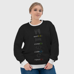 Свитшот с принтом Будни программиста для женщины, вид на модели спереди №4. Цвет основы: белый