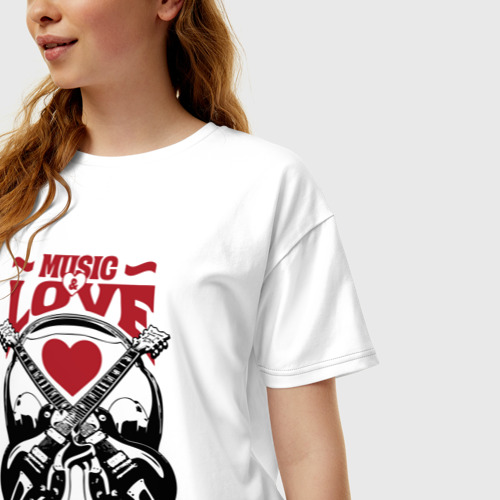 Женская футболка хлопок Oversize Music love, цвет белый - фото 3