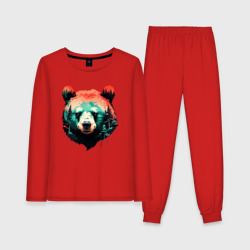 Голова медведя на фоне леса – Женская пижама с лонгсливом хлопок с принтом купить