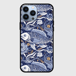 Чехол для iPhone 13 Pro Max Рыба карп - синий корейский узор