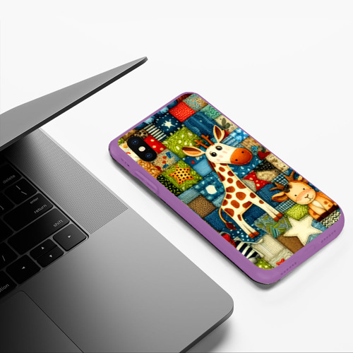 Чехол для iPhone XS Max матовый с принтом Жираф и компания - пэчворк нейросеть, фото #5