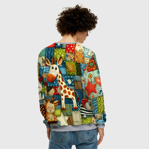 Мужской свитшот 3D Жираф и компания - пэчворк нейросеть, цвет меланж - фото 4