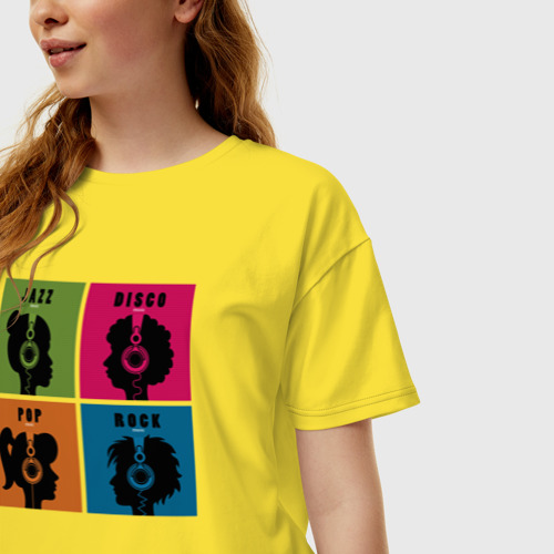 Женская футболка хлопок Oversize Jazz disco pop rock, цвет желтый - фото 3