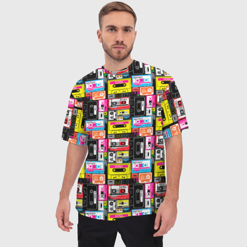 Мужская футболка oversize 3D Цветные аудиокассеты, цвет 3D печать - фото 3