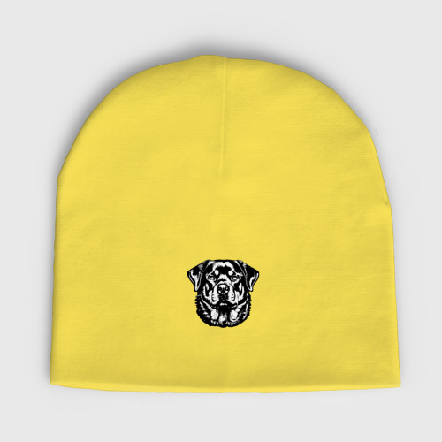 Женская шапка демисезонная Черно-белый ротвейлер, цвет желтый