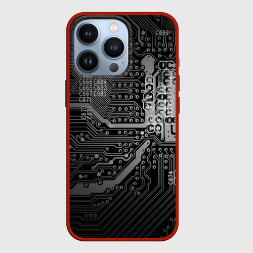 Чехол для iPhone 13 Pro Микросхема плата, цвет красный