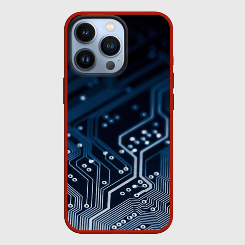 Чехол для iPhone 13 Pro Дорожки платы, цвет красный