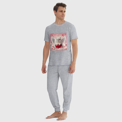 Мужская пижама хлопок с принтом Котенок с сердечком на облаке, вид сбоку #3