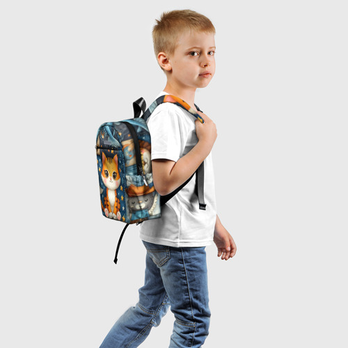 Детский рюкзак 3D с принтом Прикольный котейка - пэчворк нейросеть, вид сзади #1