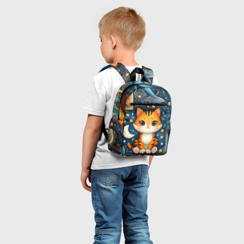 Детский рюкзак 3D с принтом Прикольный котейка - пэчворк нейросеть, фото на моделе #1