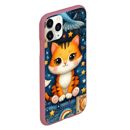 Чехол для iPhone 11 Pro матовый с принтом Прикольный котейка - пэчворк нейросеть, вид сбоку #3