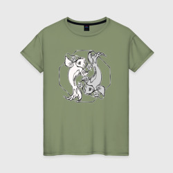 Koi carp and flowers – Женская футболка хлопок с принтом купить со скидкой в -20%