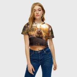 Женская футболка Crop-top 3D Квокка радуется - фото 2