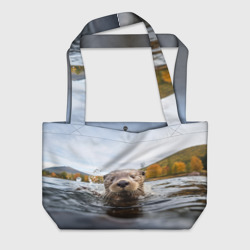 Пляжная сумка 3D Выдра смотрит из воды