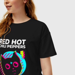 Женская футболка хлопок Oversize Red Hot Chili Peppers rock star cat - фото 2