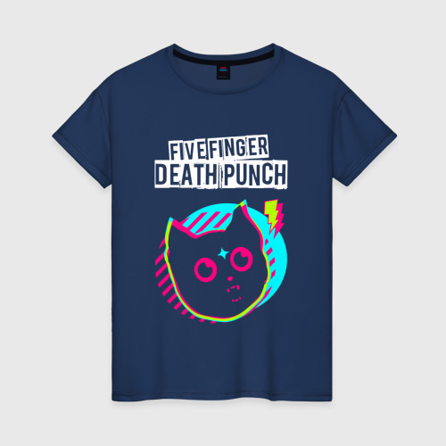 Женская футболка хлопок с принтом Five Finger Death Punch rock star cat, вид спереди #2