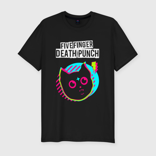 Мужская футболка хлопок Slim с принтом Five Finger Death Punch rock star cat, вид спереди #2