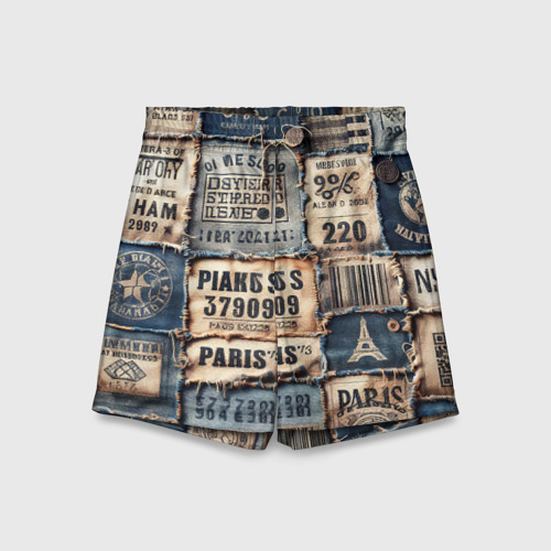 Детские спортивные шорты 3D с принтом Пэчворк джинсы из Парижа, вид спереди #2