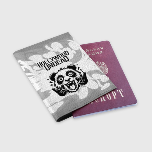 Обложка для паспорта матовая кожа Hollywood Undead рок панда на светлом фоне - фото 3