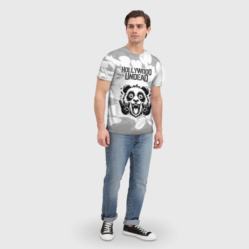 Мужская футболка 3D Hollywood Undead рок панда на светлом фоне, цвет 3D печать - фото 5