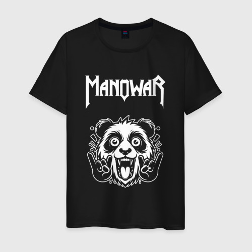 Мужская футболка хлопок Manowar rock panda, цвет черный