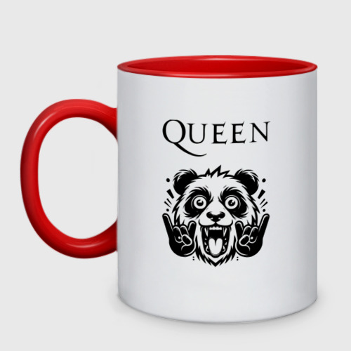 Кружка двухцветная Queen - rock panda, цвет белый + красный