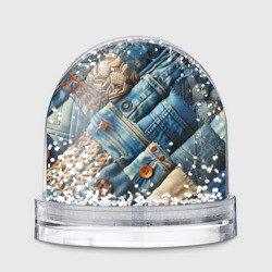 Игрушка Снежный шар Джинсовый пэчворк с пуговицами - мода