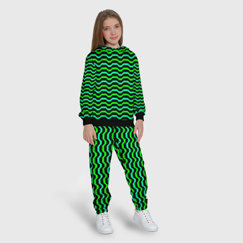 Детский костюм с толстовкой 3D Зелёные полосы на чёрном фоне, цвет черный - фото 5