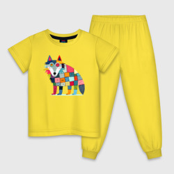 Детская пижама хлопок Funny wolf - patchwork ai art
