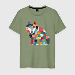 Мужская футболка хлопок Funny wolf - patchwork ai art
