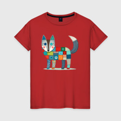 Funny fox - patchwork ai art – Женская футболка хлопок с принтом купить со скидкой в -20%
