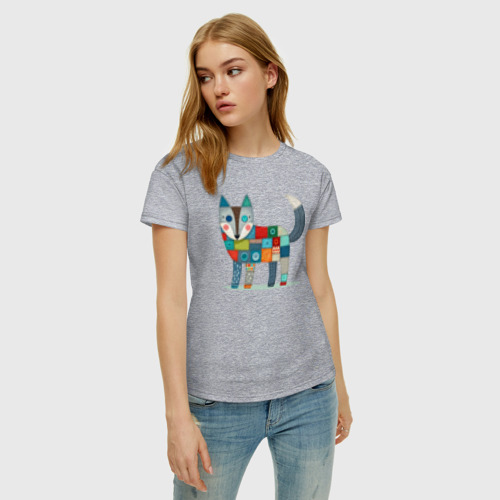 Женская футболка хлопок Funny fox - patchwork ai art, цвет меланж - фото 3