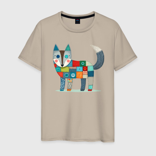 Мужская футболка хлопок Funny fox - patchwork ai art, цвет миндальный