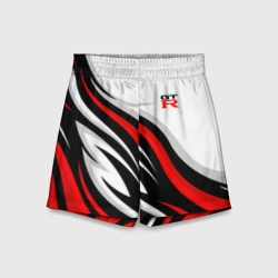 Детские спортивные шорты 3D Nissan GTR - красные языки пламени
