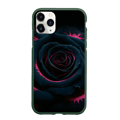 Чехол для iPhone 11 Pro матовый Кроваво-черная роза, цвет темно-зеленый