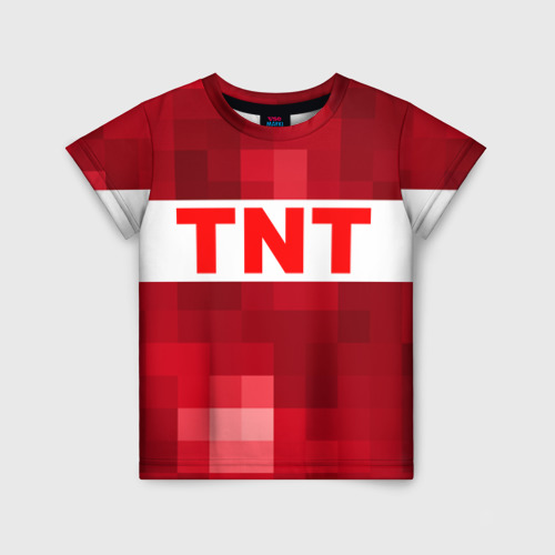 Детская футболка с принтом Minecraft tnt texture, вид спереди №1