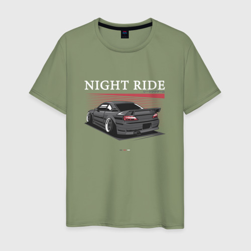 Мужская футболка хлопок Nissan skyline night ride, цвет авокадо