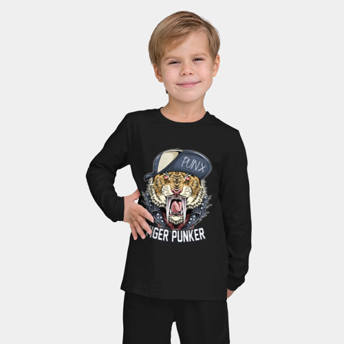 Детская пижама с лонгсливом хлопок с принтом Панк тигр, фото на моделе #1