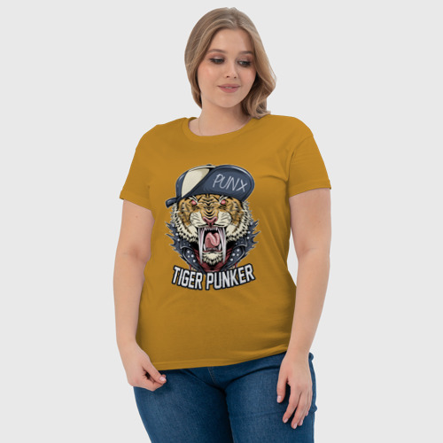 Женская футболка хлопок Панк тигр, цвет горчичный - фото 6