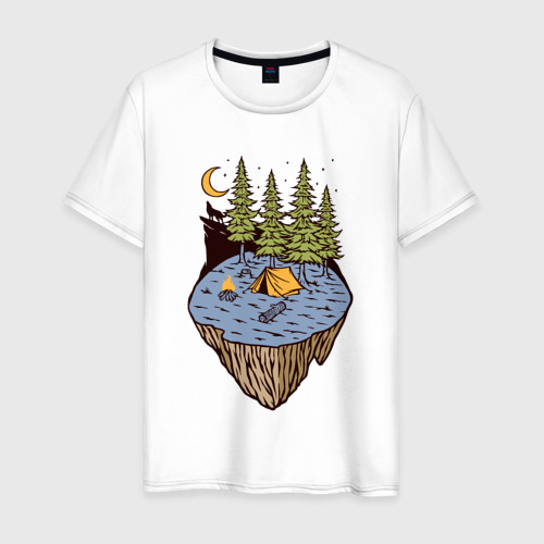 Мужская футболка из хлопка с принтом Ночь на природе, вид спереди №1